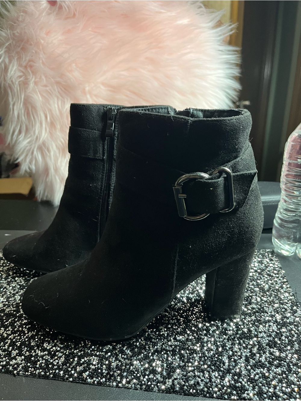 TOP Moda Black Suede-Look Ankle Boots with Side Buckle